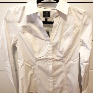 Express white button up top
